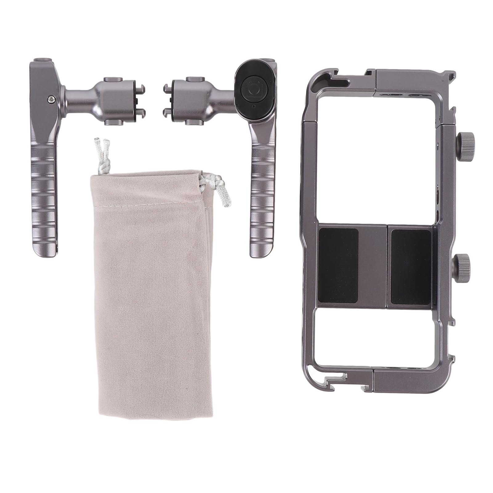 AMONIDA Impianto Video per Smartphone, 2 Maniglie Rimovibili, Slitta Fredda, Foro per Vite da 1/4 Pollice 3/8 Pollice, Stabilizzatore Gabbia Telefono, Ideale per Registrazione Video e Produzione