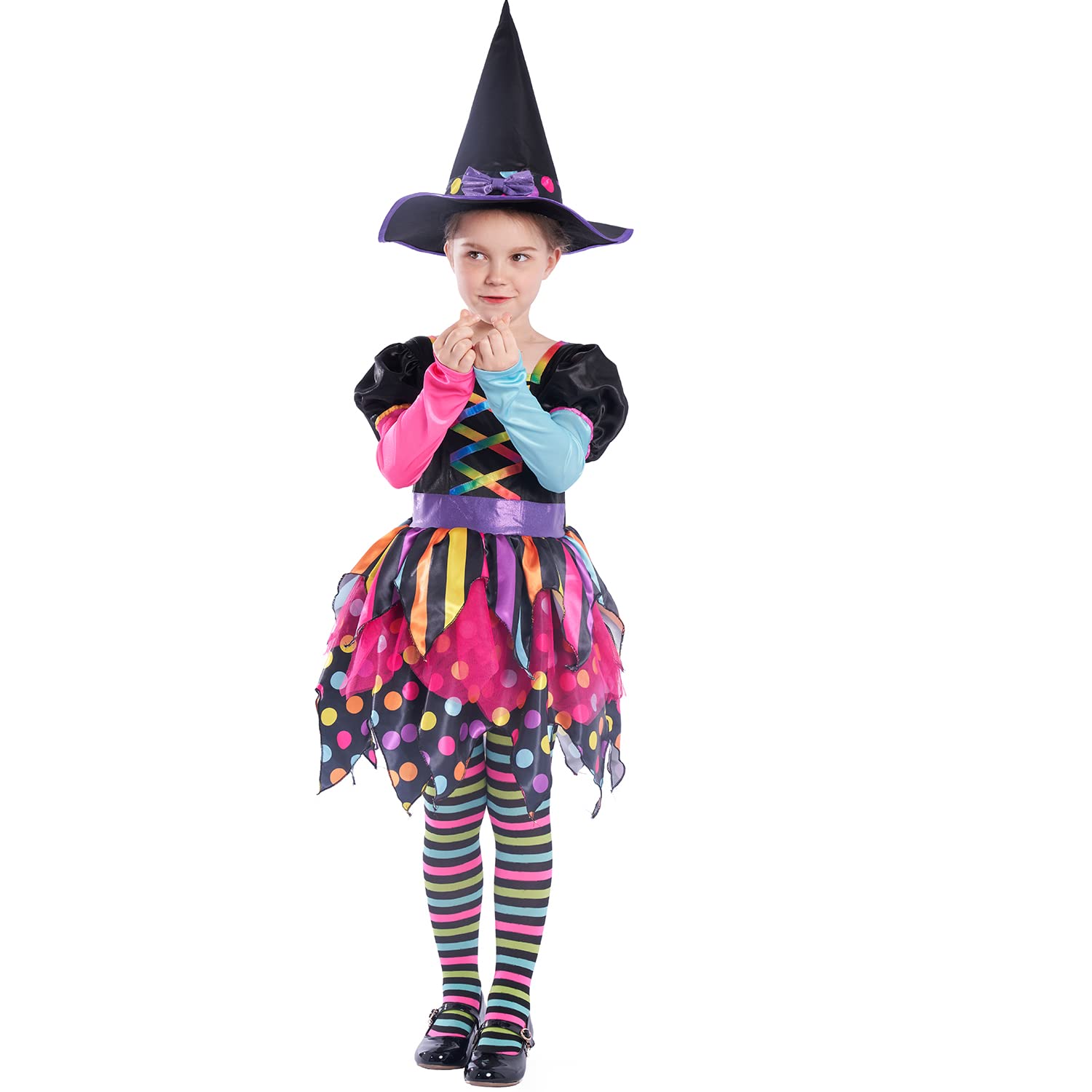 Sincere Party Ragazze Halloween Strega Costume, Deluxe Adorabile Neon Colorato Strega Travestimento con Cappello