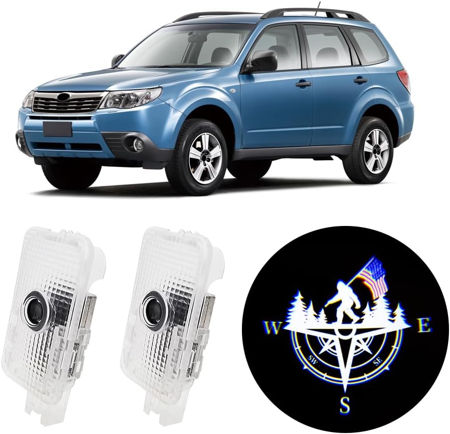 High Definition Car Door Logo Lights Car Projection LED Projector Door Shadow Light Puddle Lights for Ascent Forester Outback Accessories (Bigfoot Compass, Forester/Outback/Ascent)