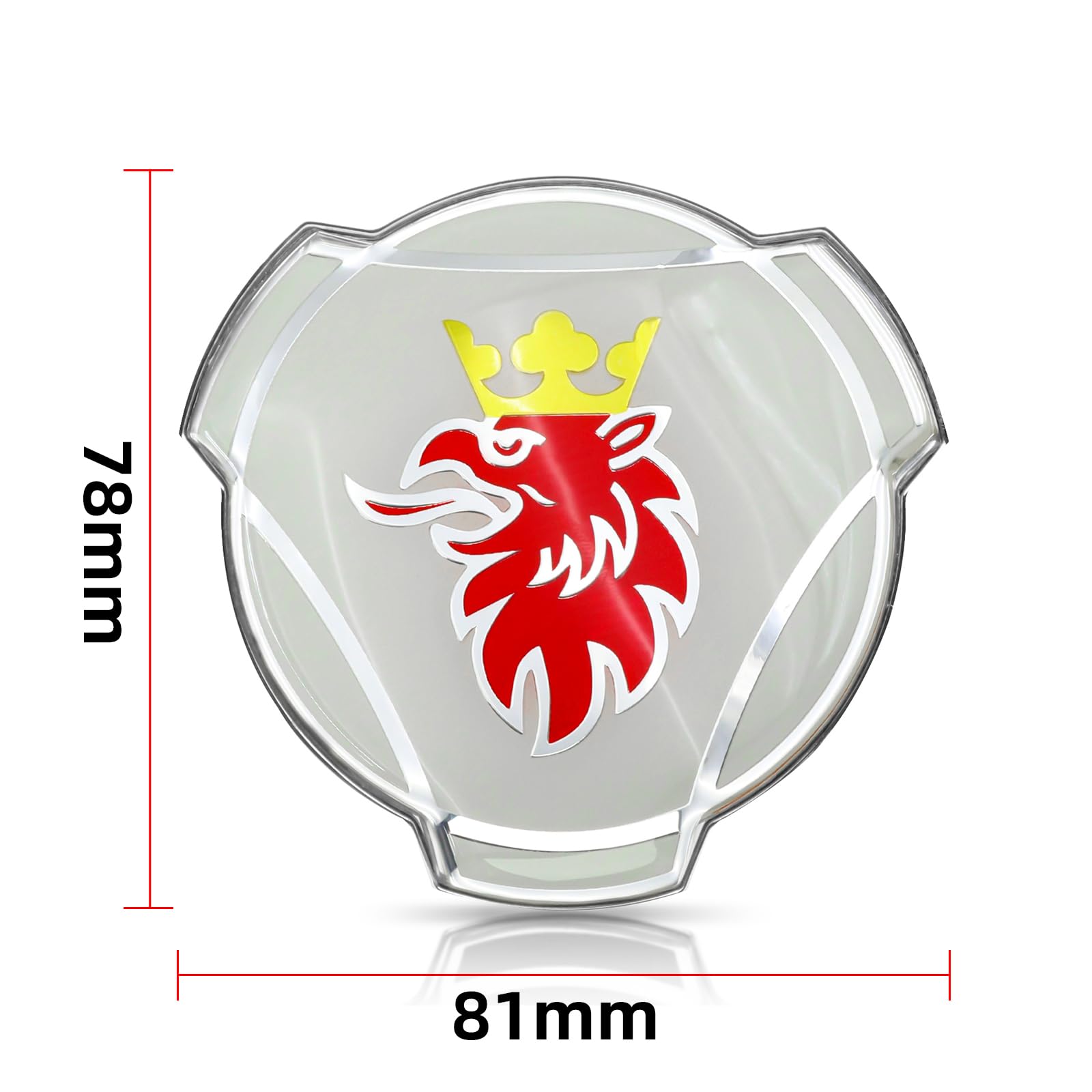 2 x 80 mm biały i czerwony emblemat gryfa z złotą koroną, pasujący do emblematu przedniego grilla ciężarówki Scania 1401610