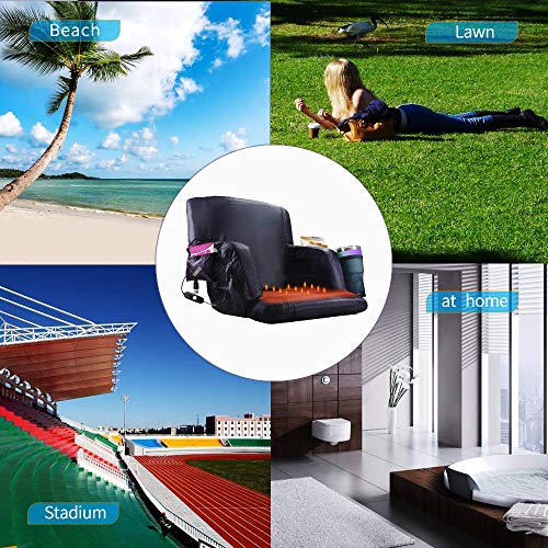 【Upgraded】 Heated Stadium Bleacher Seat, Foldable Portable Chair, 5 Reclinng Positions Back and Arm Support Thick Cushion for Outdoors Sports Camping & Indoor. (Not Include USB Power Bank)