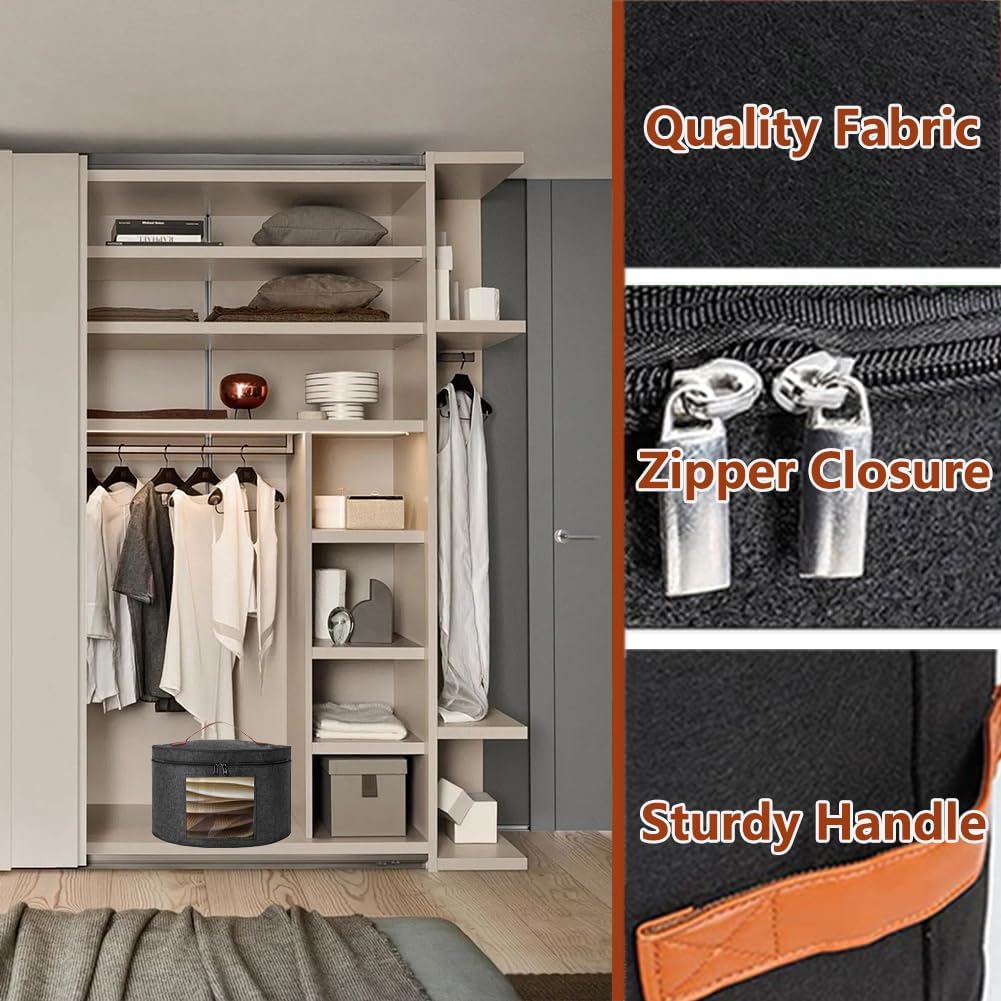XYGJZ 2 Pack Large Round Foldable Hat Box for Women Men,Cowboy Hat Storage Box, Hats Case Organizer (Grey-2pcs)