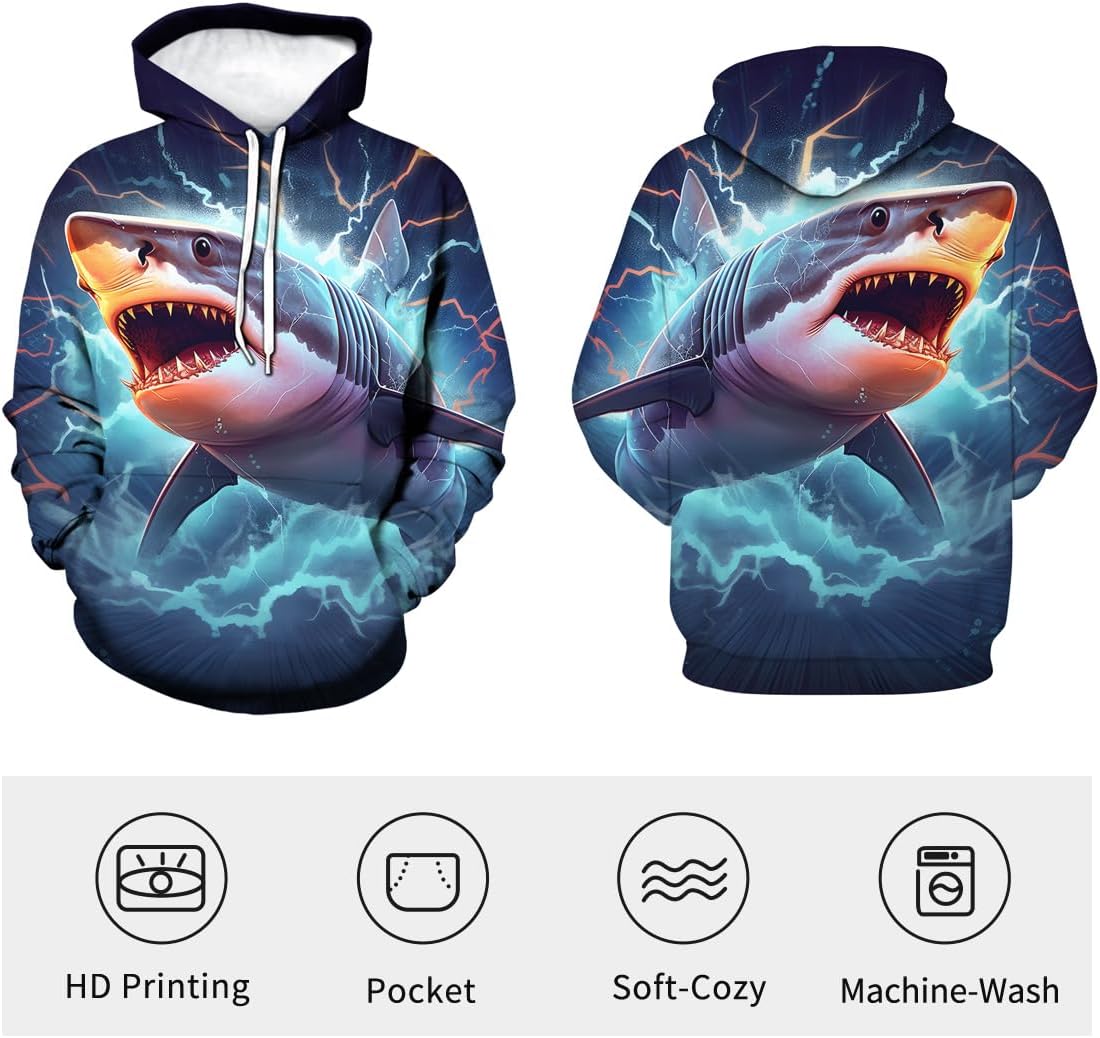 Men's 3D Printing Colorful Shark Cool Graphic Hoodie Hoodies Marine Organism Hooded Sweatshirts - Image 3