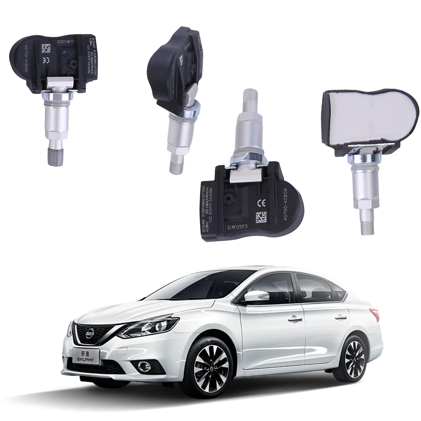 4 szt. TPMS czujnik ciśnienia w oponach z przodu, z tyłu, kompatybilny z QX50 II NV200 Nissan X-Trail Renault Megane RDKS czujnik ciśnienia w oponach system kontroli ciśnienia w oponach 407004CB0A