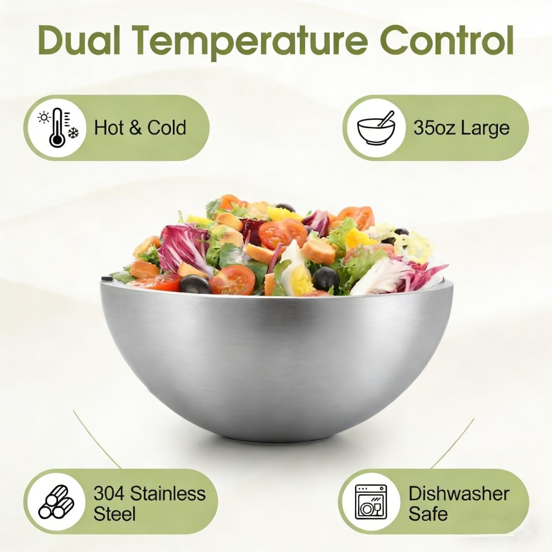 304 Stainless Steel Dip Chiller Bowl, 35 Oz Double Walled Insulated Ice Serving Bowl, Dishwasher Safe, Ideal for Parties, Guacamole, Salsa, And Cold Appetizers