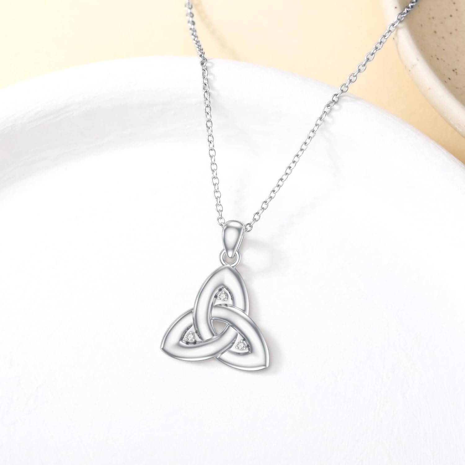 Diamond Celtic Knot Necklace Sterling Silver Celtic Knot Pendant 925 Silver Celtic Knot for Women 18+2 Inch - Image 3