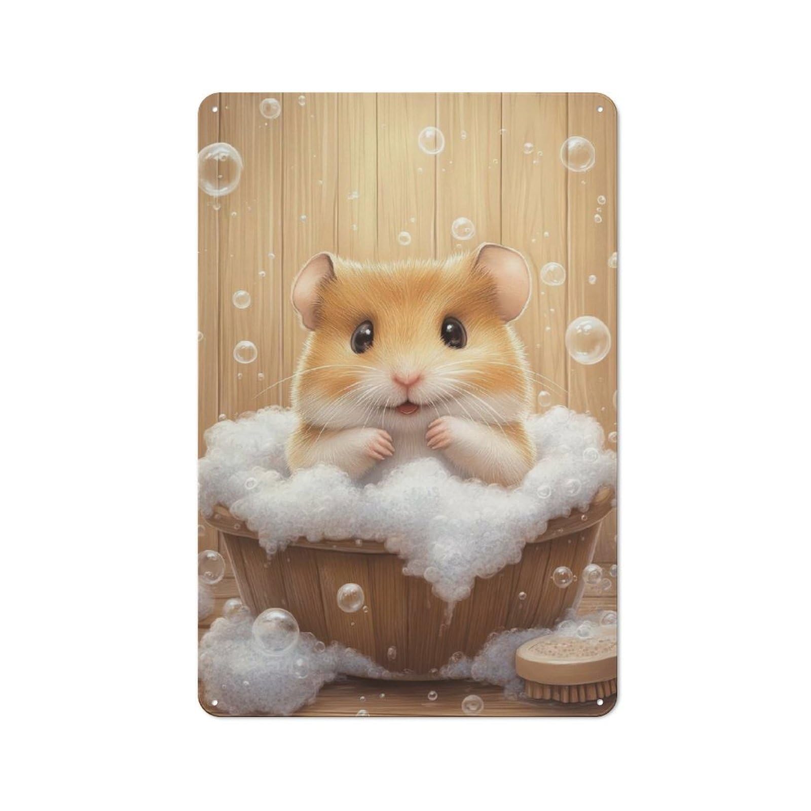Junmoney Cute Hamster Bath Time Rustic Metal Sign 30X20cm For Kitchen Or Home Bar, Gift For Kitchen Decor Lovers During The Christmas Season
