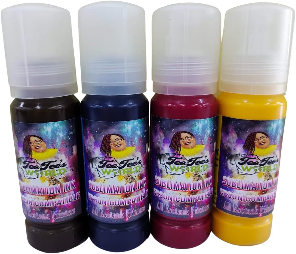 Tee Tee's World Sublimation Ink Compatible for ET Sublimation Printers 2720 2760 2800 2803 2850 3710 3760 2700 3750 150000, 90ML, Cyan, Magenta, Yellow, Black