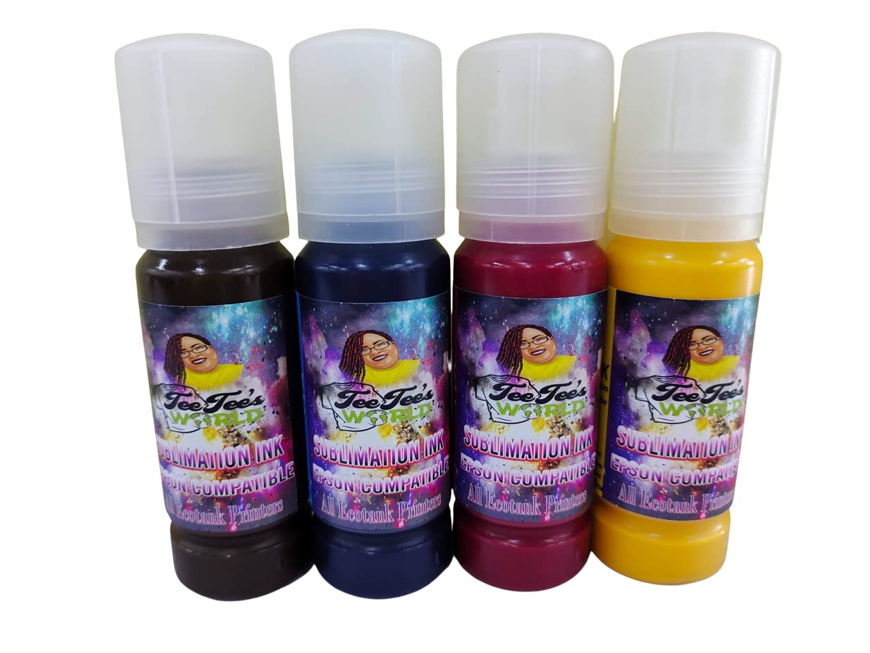 Tee Tee's World Sublimation Ink Compatible for ET Sublimation Printers 2720 2760 2800 2803 2850 3710 3760 2700 3750 150000, 90ML, Cyan, Magenta, Yellow, Black
