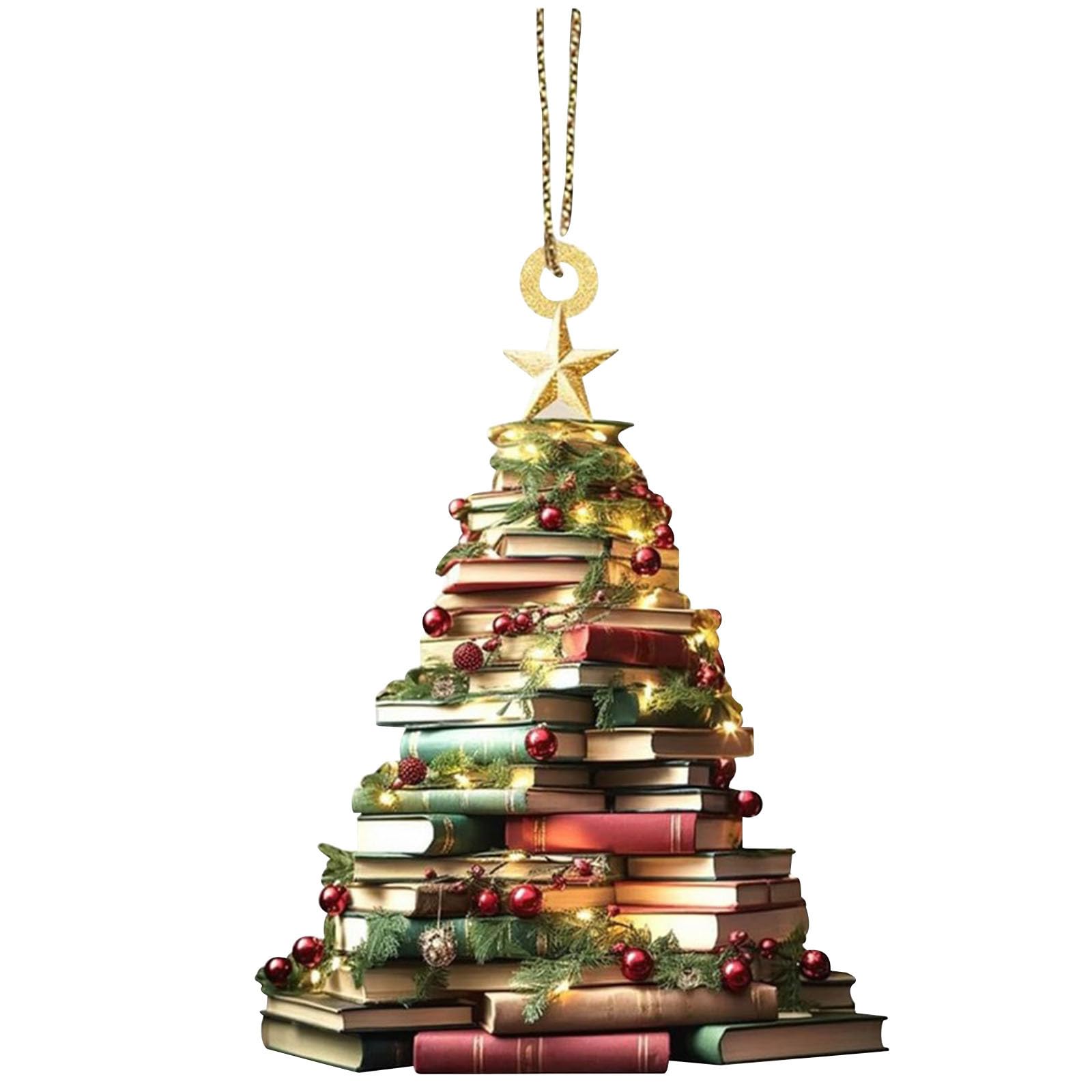 Ovara Christmas Tree Bookshelf Pendant, Christmas Tree Hanging Ornaments, Acrylic Decor, Book Club Gifts, Librarian Ornament, Gifts for Women, Teachers, Reading Lovers