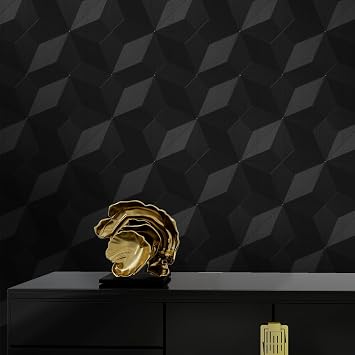 3D Peel and Stick Wallpaper,Black Wallpaper, Contact Paper 15.7 X 118 | Removable Wall Paper Modern Geometric Wallpaper Self Adhesive for Countertop Furniture Kitchen Wall