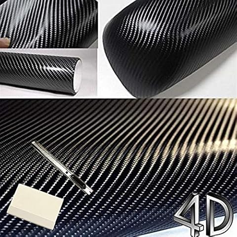 F & B LED LIGHTS 4D Black Carbon Fiber Vinyl Wrap Sticker Air Release Free Anti-Wrinkle with Knife and Hand Tool (24" x 60" / 2 FT x 5 FT) Cover