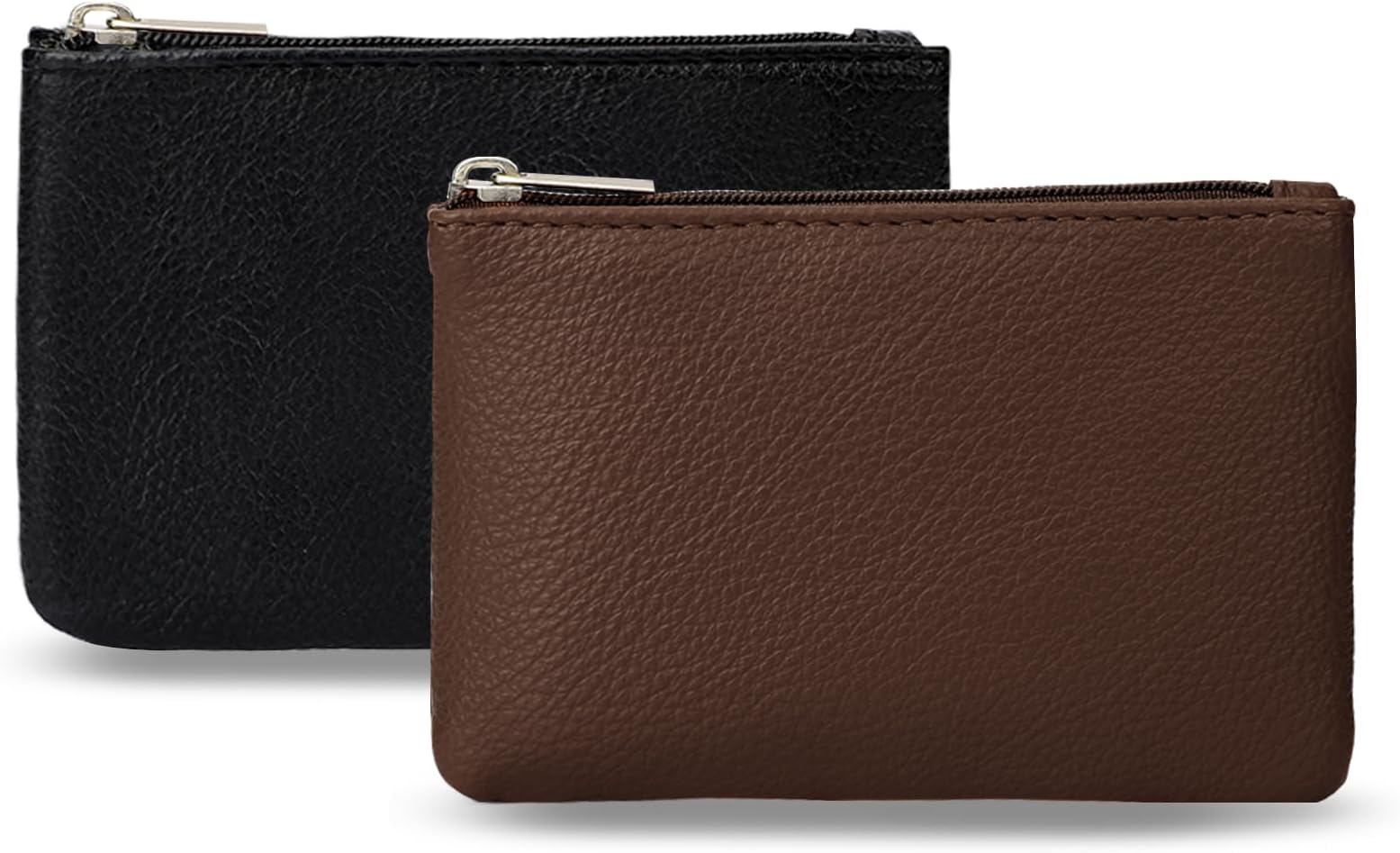 KALIONE 2 Pack Portable PU Leather Coin Purse With Zipper - Mini Change Purse for Women, Credit Card, Folded Bills, ID, Key, Headset, Lipstick (Black & Coffee)