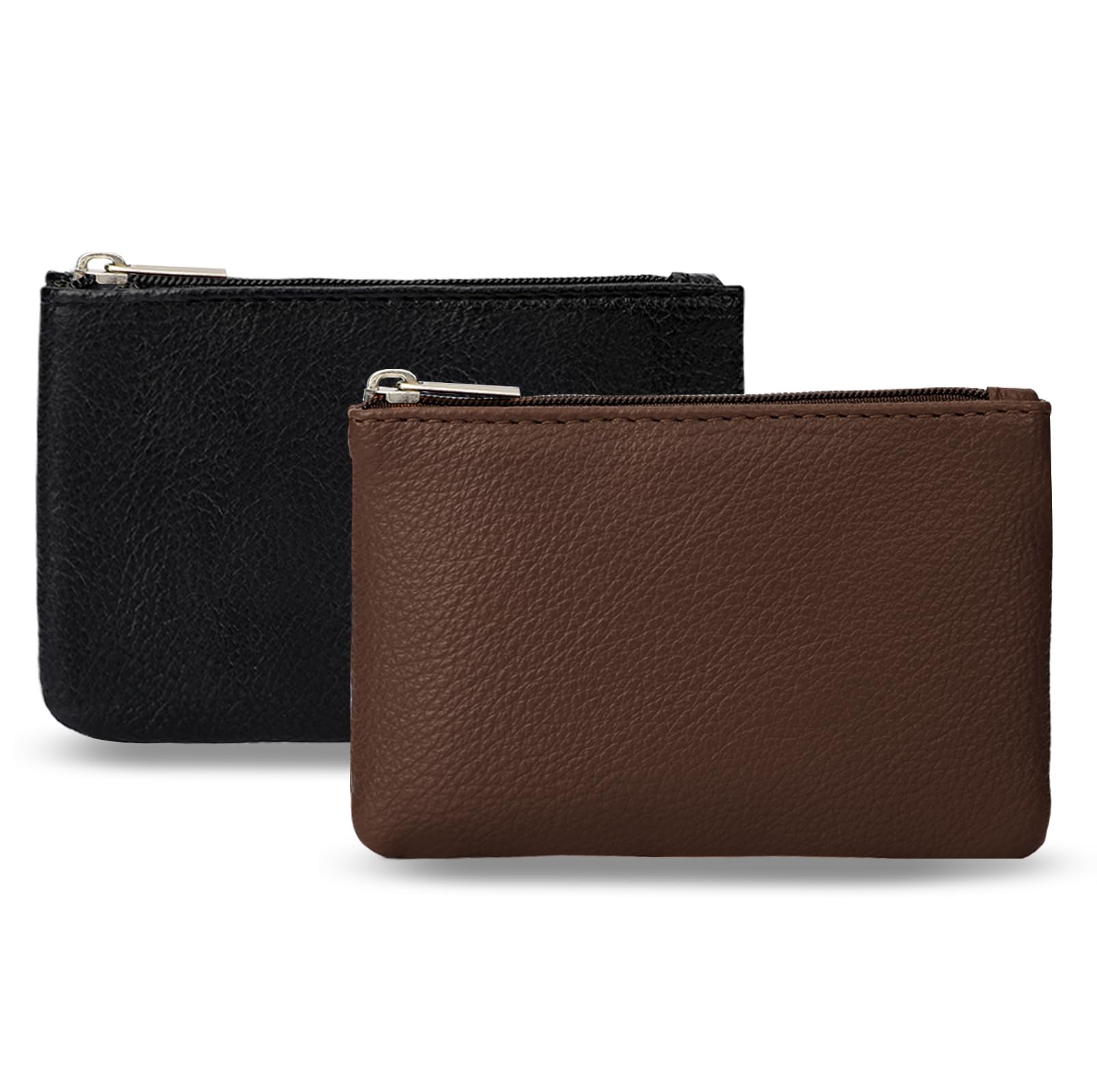 KALIONE2 Pack Portable PU Leather Mini Coin Purse with Zipper for Women - Credit Card, Folded Bills, ID, Key, Headset, Lipstick (Black & Coffee)