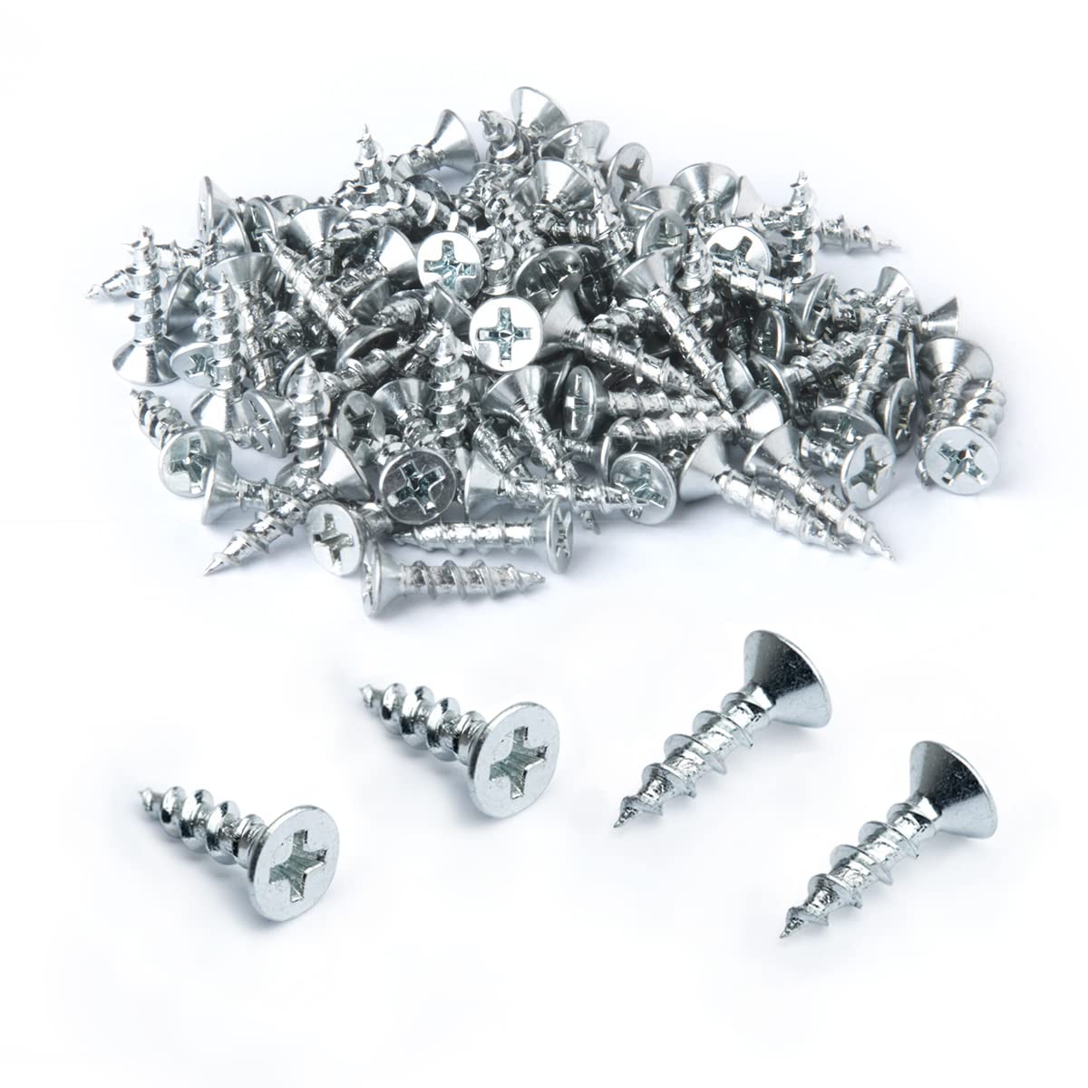 POWERTEC #6 x 5/8" Wood Screws – 100 PCS Zinc-Plated Self-Tapping Flat Head Phillips Screws with Deep Thread for Crafts, Wood, Drywall, T Track (