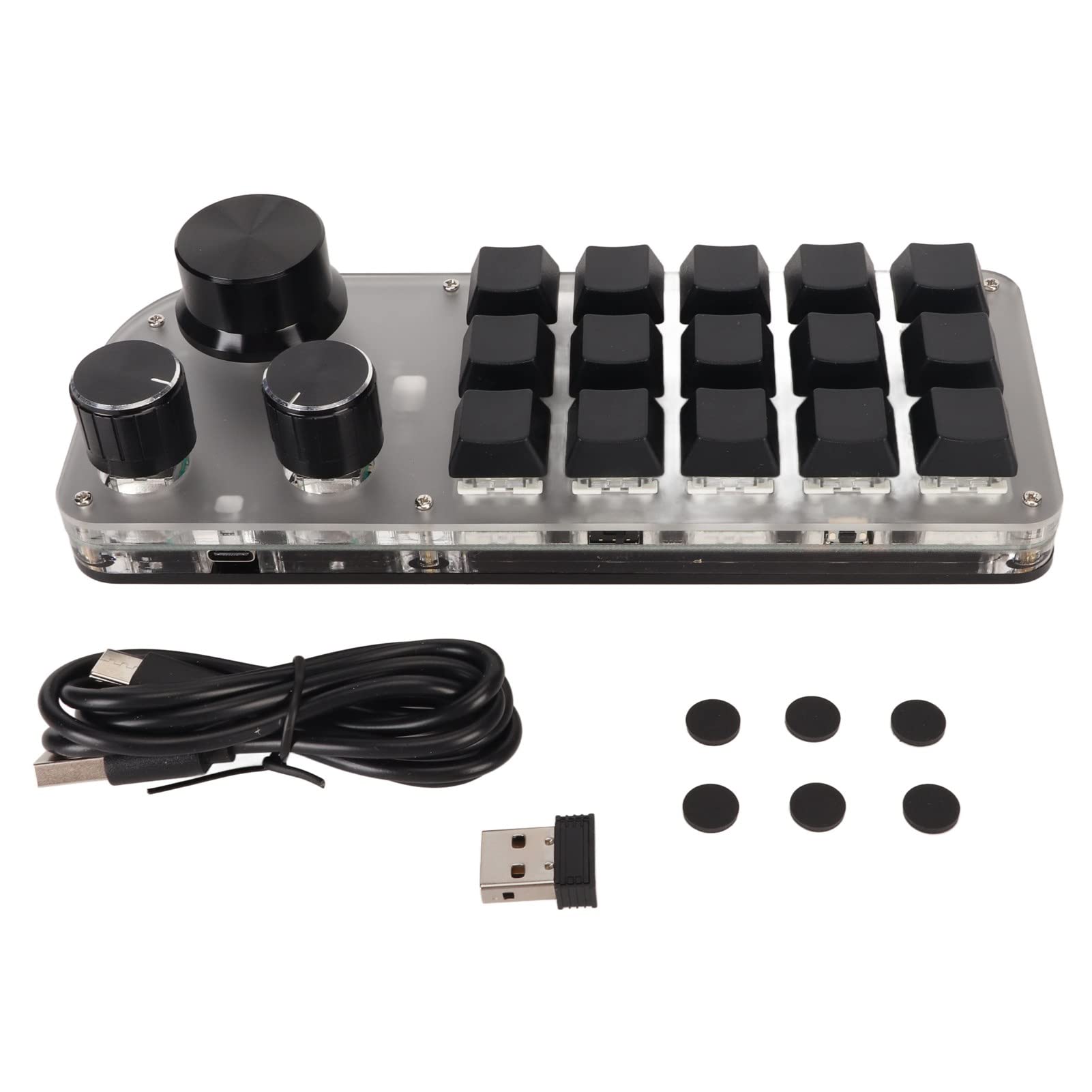 Alomejor Mini Tastiera USB Meccanica Wireless a 15 Tasti con Manopole per Musica da Gioco e Ufficio in Acrilico Bianco