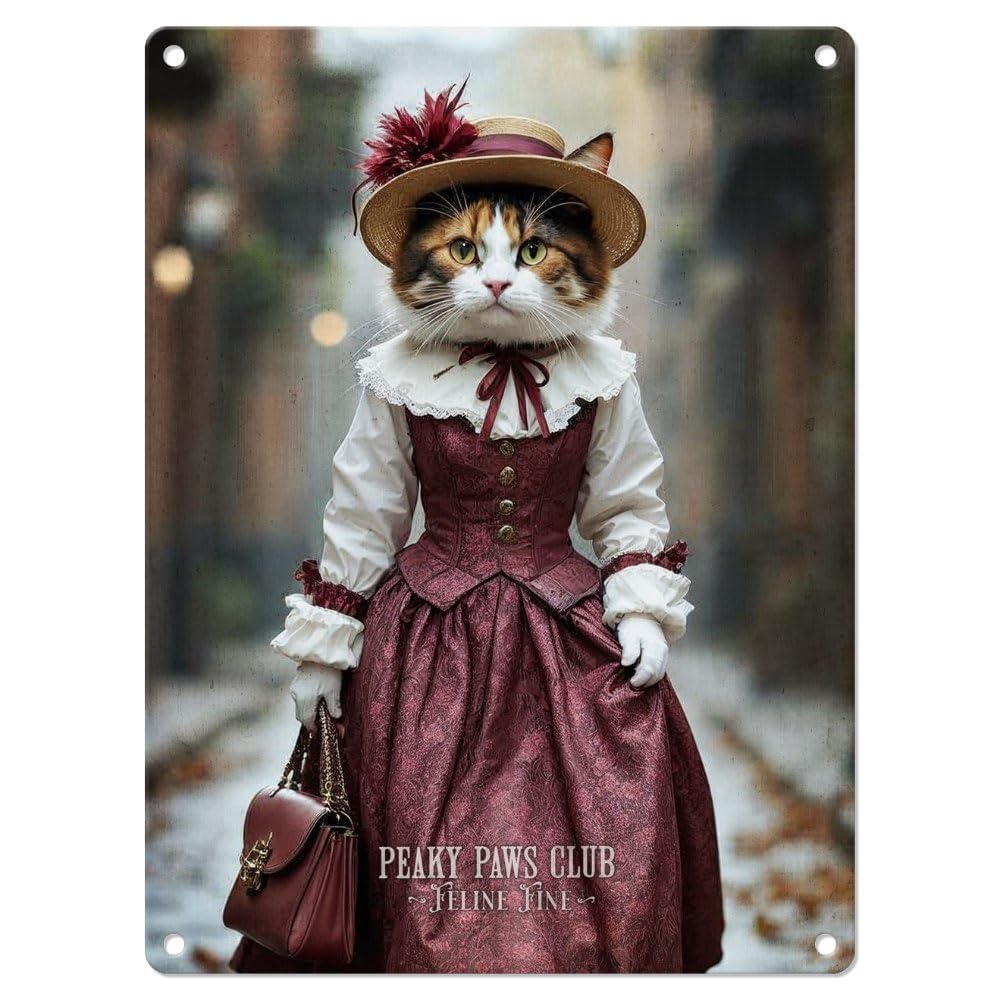The Original Metal Sign Calico Cat Pink Dress Small (150 X 200Mm) Metal Sign - Peaky Paws Club - Feline Fine (Calico Cat Pink Dress)