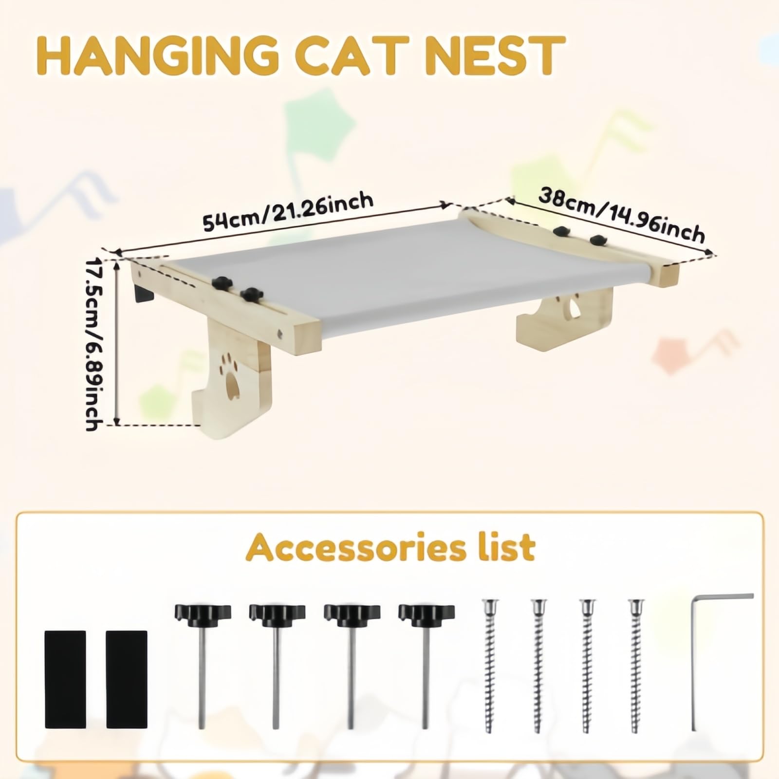 Hamac à fenêtre en bois pour animal domestique, lavable, respirant, perchoir à suspendre pour chatons et petits animaux domestiques (A-1 (53,8 x 38,1 x 17,5 cm)