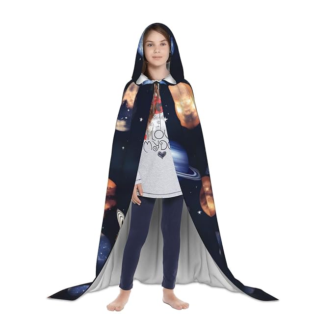 Foto 4 de 7 de HJLUUFT Bata con capucha de mago con estampado de planetas y estrellas y sistema galáctico para adultos