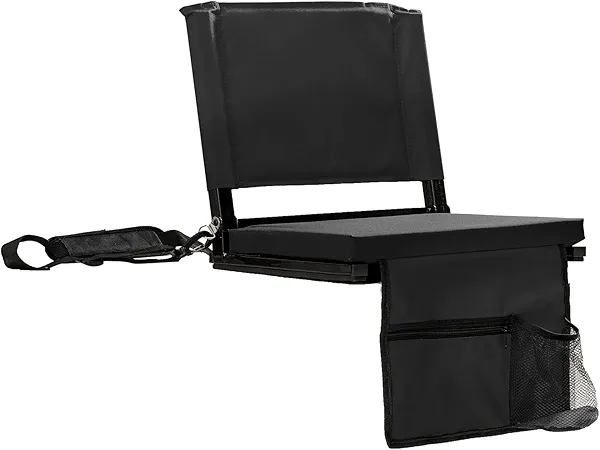 FZGhome Stadium Seats with Back Support for Bleachers, Folding Bleacher Chairs with Back and Cushion, Padded Seat with Shoulder Strap, Large Mesh Pocket & Carry Handle, Black