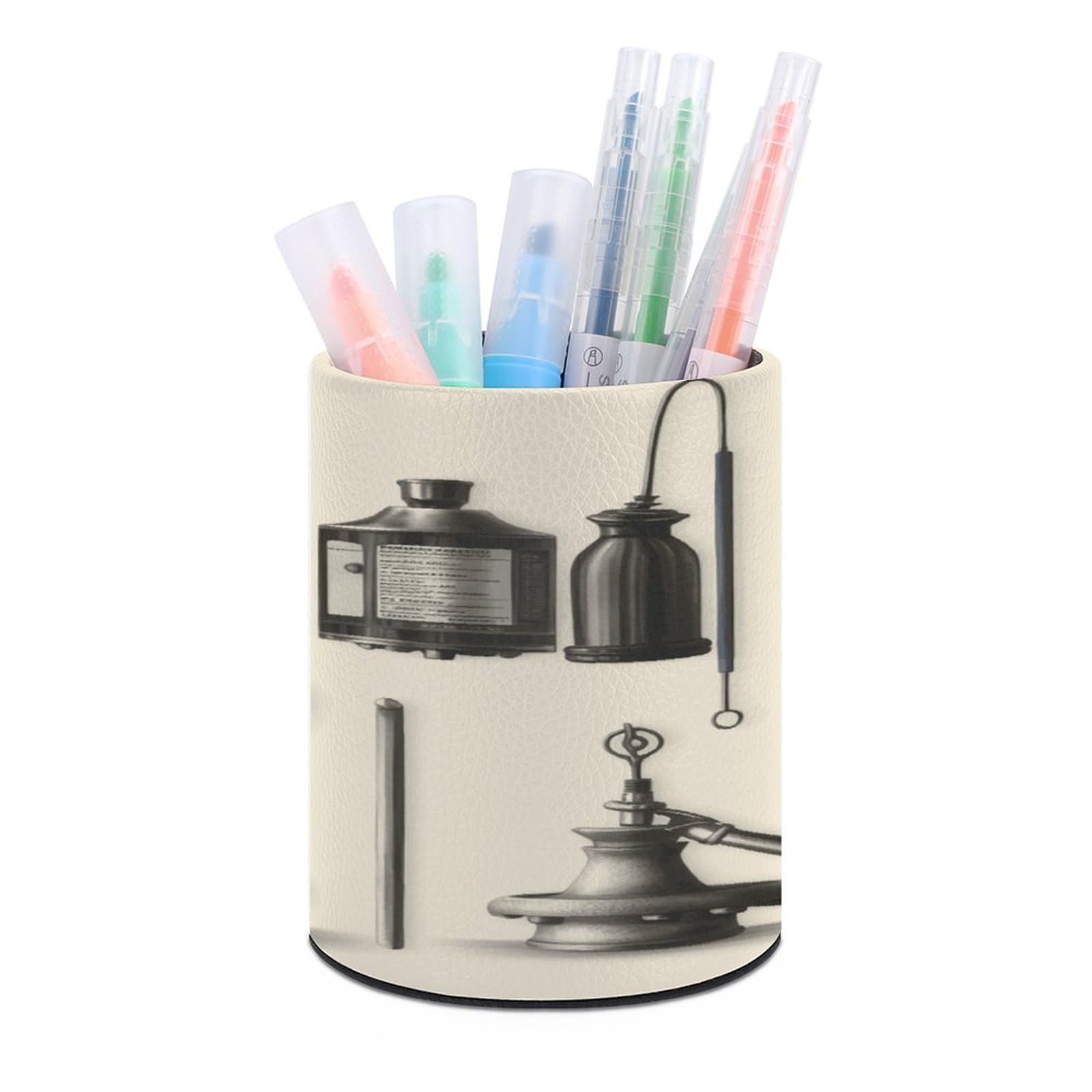 FekiLoot Medical Apparatus And Instruments Pen Holder Cup Fashion PU Leather Pencil Cup Minimalist Pen Organizer Round Pencil Holder Stand Work Locker Accessories for Decoration Desk Office Home