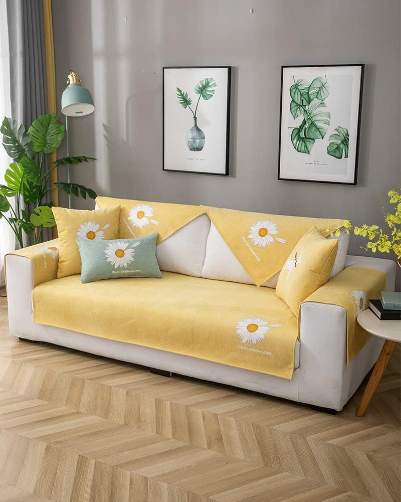 vctops Daisy Printed Sofa Slipcovers Elegant Floral Sofa Covers Soft Chenille Sectional Couch Covers Non Slip Sofa Slipcover Furniture Protector for All Season (Yellow, 28"x28") : Home & Kitchen
