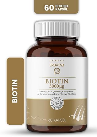 ERBATAB Biotin Sa  Cilt T rnak Vitamini -  inko,  rekotu, At Kuyru u, Civanper emi & Is rgan Ekstresi - 60 Bitkisel Vegan Kaps l - Helal, Glutensiz, S r Jelatinsiz