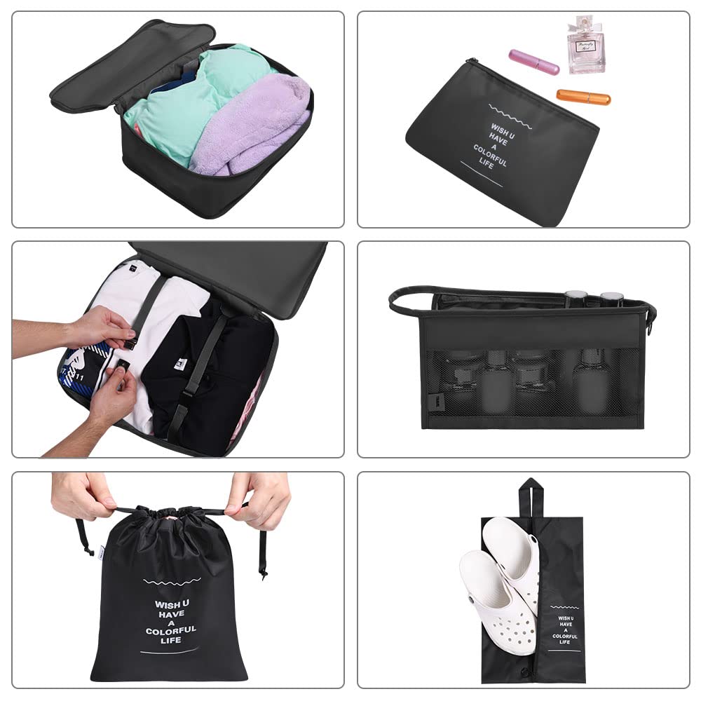 OSDUE Organizer Valigia, 9 Pezzi Sistema di Cubo di Viaggio, Separatori Buste Viaggio Travel Organizer, Abbigliamento Intimo Calzature Organizzatori Sacchi Valigia di Stoccaggio Set Nero