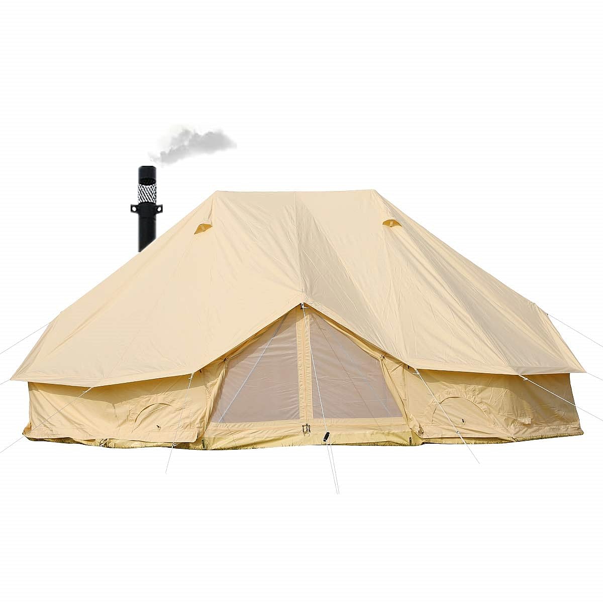 UNISTRENGH Luxury Cotton Canvas 6x4m Emperor Tent Waterproof Twin Poles Bell Tent with Stove Jack Hole for 8-12 People Family Camping Hiking Party (Classic)