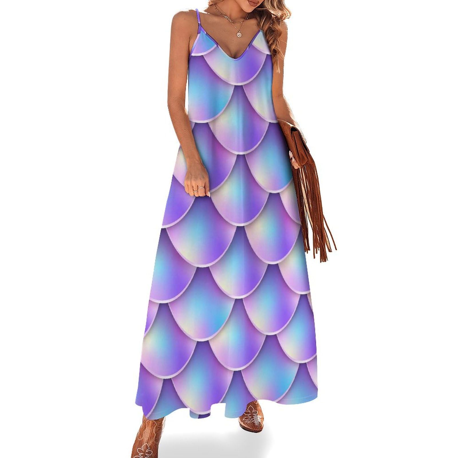 Robe maxi col V décontracté avec coupe sirène pourpre et style fluide de plage