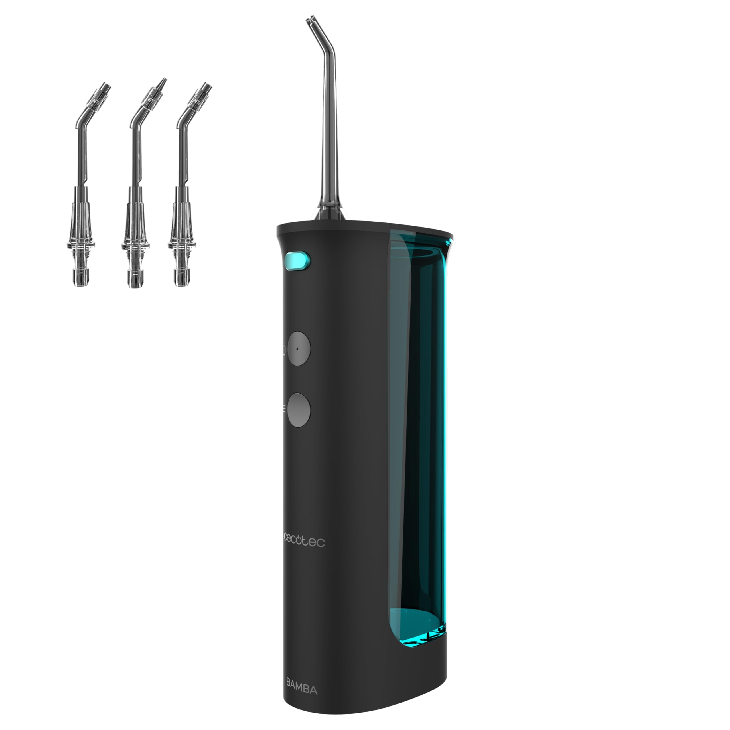 Cecotec Irrigador Dental Bucal Portátil a BaterÃa con 3 Boquillas ToothCare Jet Fresh Clean. 1200RPM, Depósito de 180ml, Inalámbrico, Resistente al Agua, IPX7, 3 Modos, AutonomÃa 20 DÃas