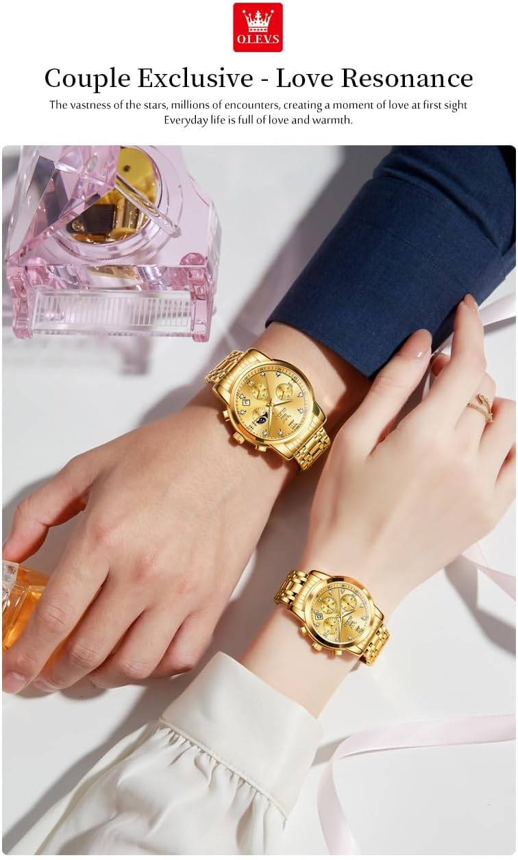 OLEVS Couple Watch His and Her Set Matching Watch Mens Womens Diamond Romantic Valentine’s Day