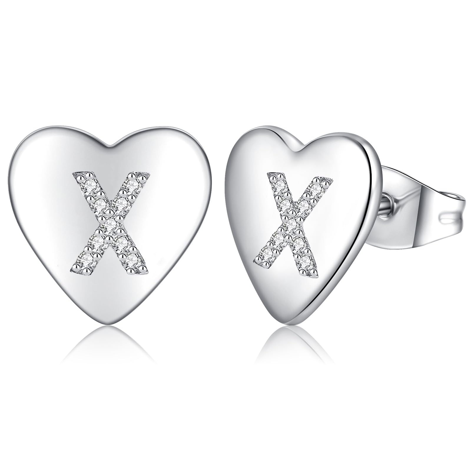 Ohrringe Silber 925 Ohrstecker Silber 925 für Damen Mädchen Kinder, Klein Herz Ohrringe Silber Buchstaben Ohrstecker mit Zirkonia, Schlafen Knorpel Ohrstecker 10mm