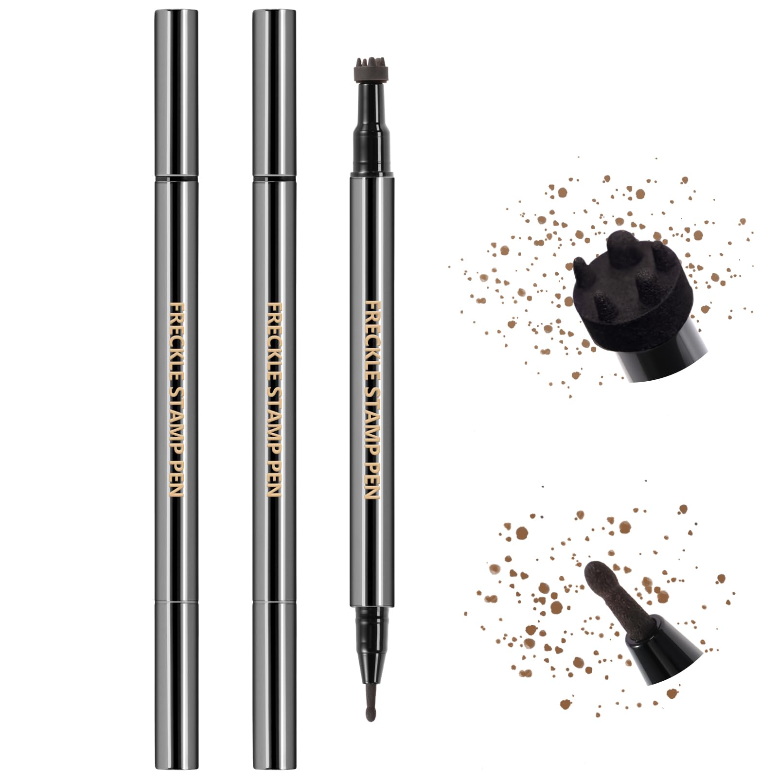 HOSAILY 2PCS Light&Dark Brown Freckle Stamp Pen Waterproof, Natural Lifelike Faux Freckles Stamp Stain maker Pen, Long Lasting Quick Dry Liquid Fake Freckle Pencil Magic for Face Sunkissed Makeup Light Brown