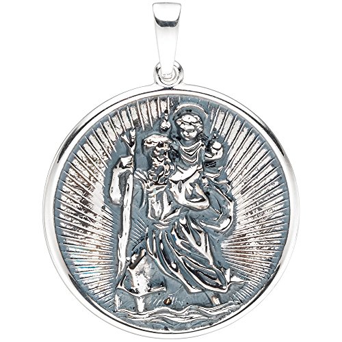 Preisvergleich Produktbild JOBO Anhänger Schutzpatron Christopherus rund 925 Sterling Silber teilgeschwärzt