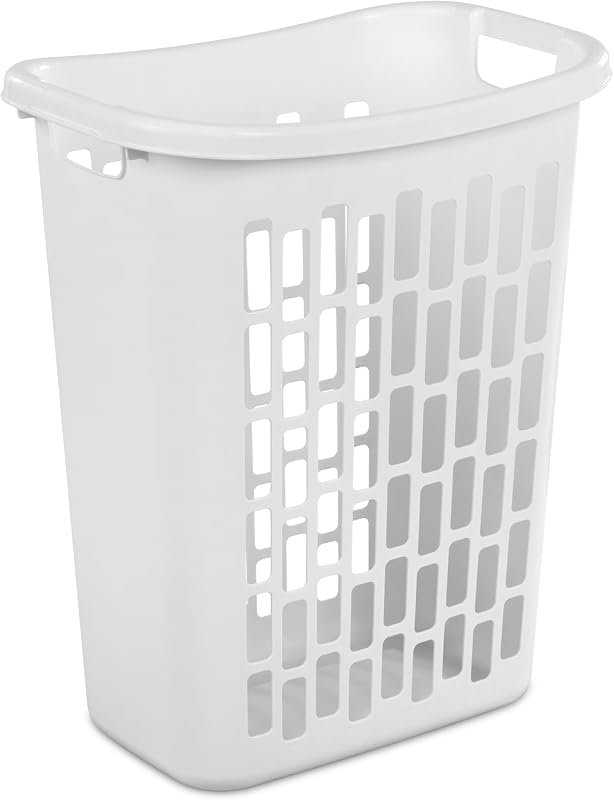 Narrow Plastic Laundry Basket, Rectangular 20"×13"×24", White, 1.8 Bushels | Space-saving narrow design with ventilation holes, double-sided through handles, large capacity for dirty laundry