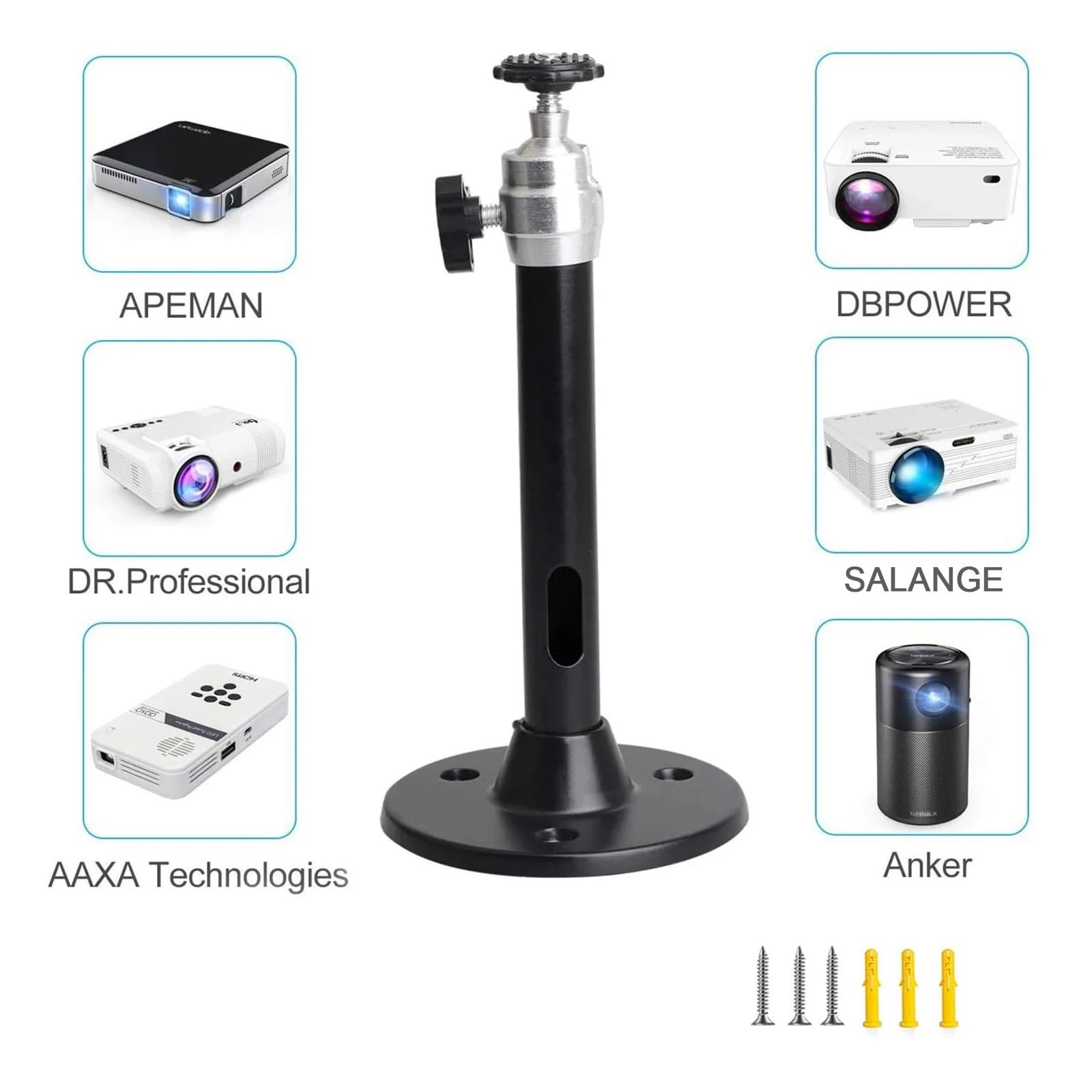 Supporto for proiettore, ruotabile a 360°, HY260 Pro HY320 | Design portatile, lega di alluminio, utilizzo a parete a soffitto, posizionamento flessibile(Black)
