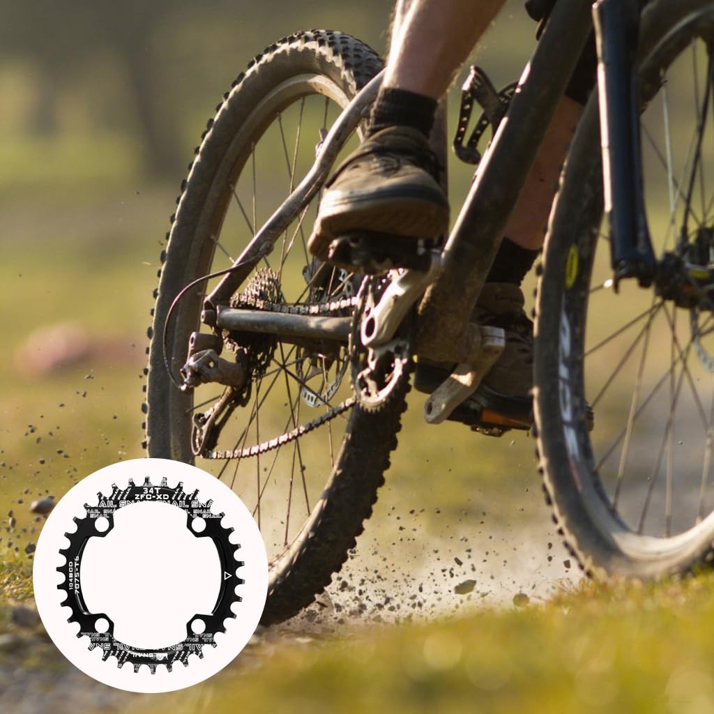 Corona Disco Bici, Corona Rotonda MTB, Corona MTB 104BCD, 34 Denti, per Bici da Strada, Mountain Bike, MTB e e-Bike. (Nero)