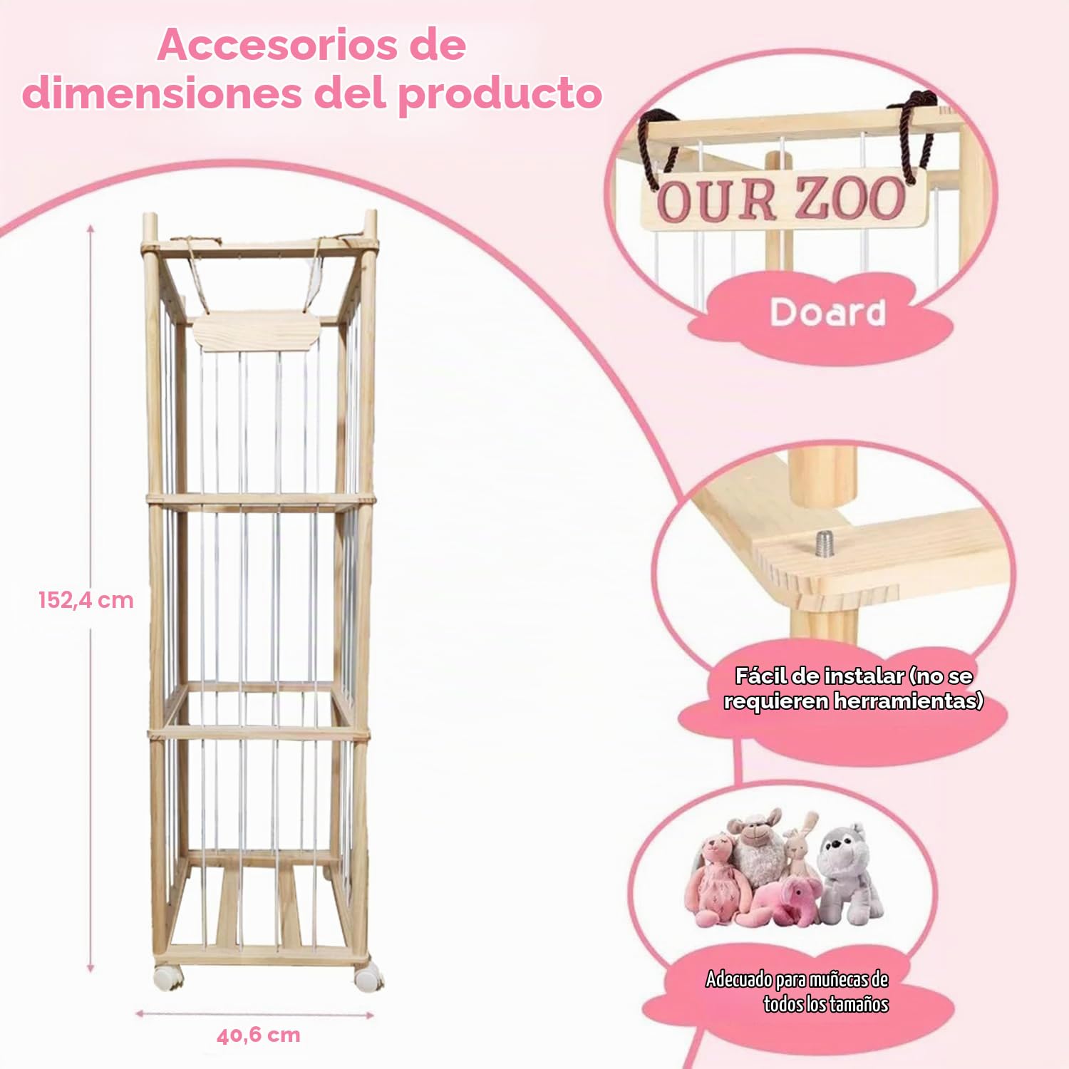 Organizador Peluches En Madera,Organizador Peluches,Guarda Con Reudas a 360°y Frenos,Ahorro De Espacio,Gran Capacidad,Portaositos De Peluche Para Habitaciones Infantiles,Salas De Juegos,Etc.