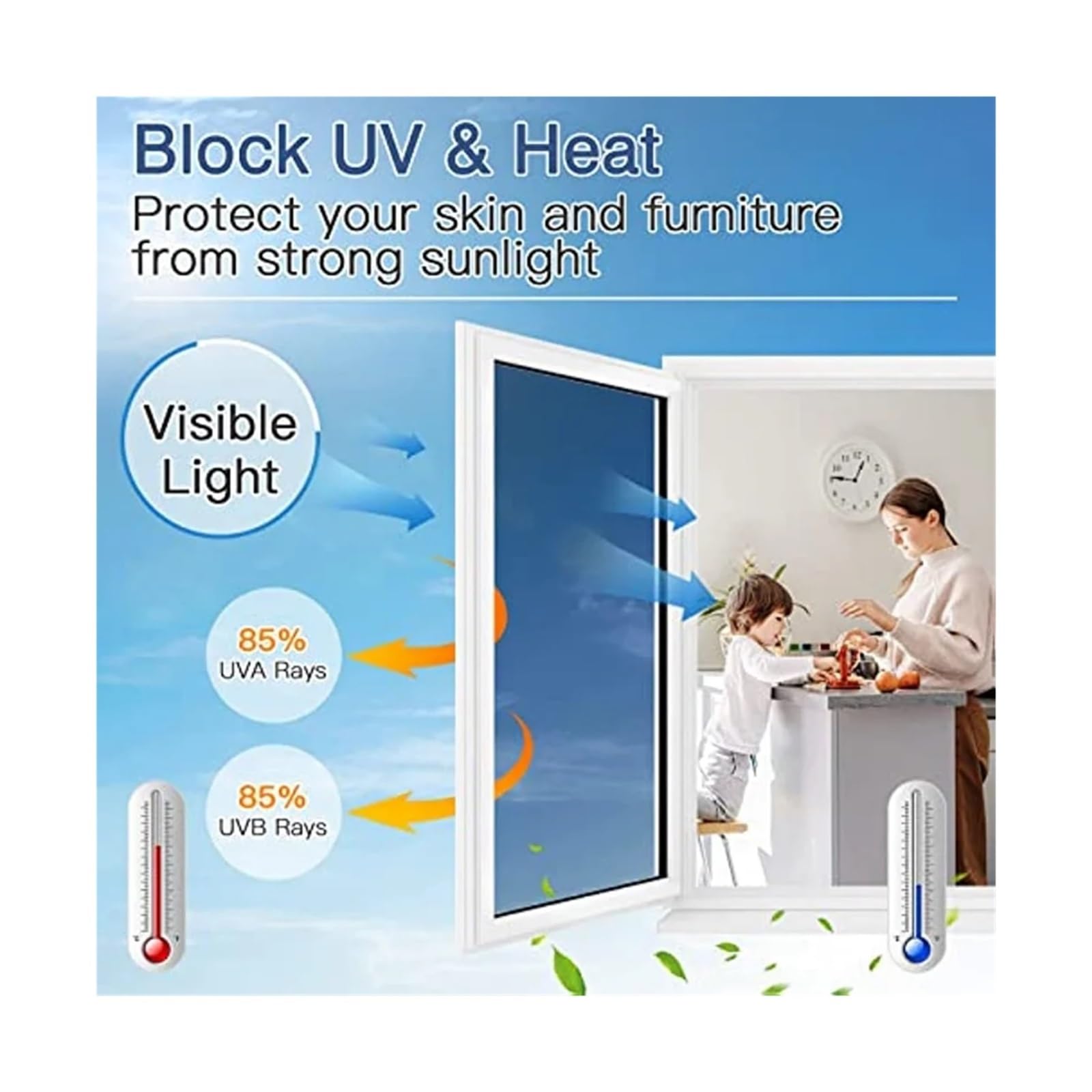 Unidirektionale Fenster Privatsphäre Home Office Beschattung und Hitzeschutz Große Größe Statisch Klebe Reflektierende Spiegelfolie Für Fenster(Silver,0.4x5m)