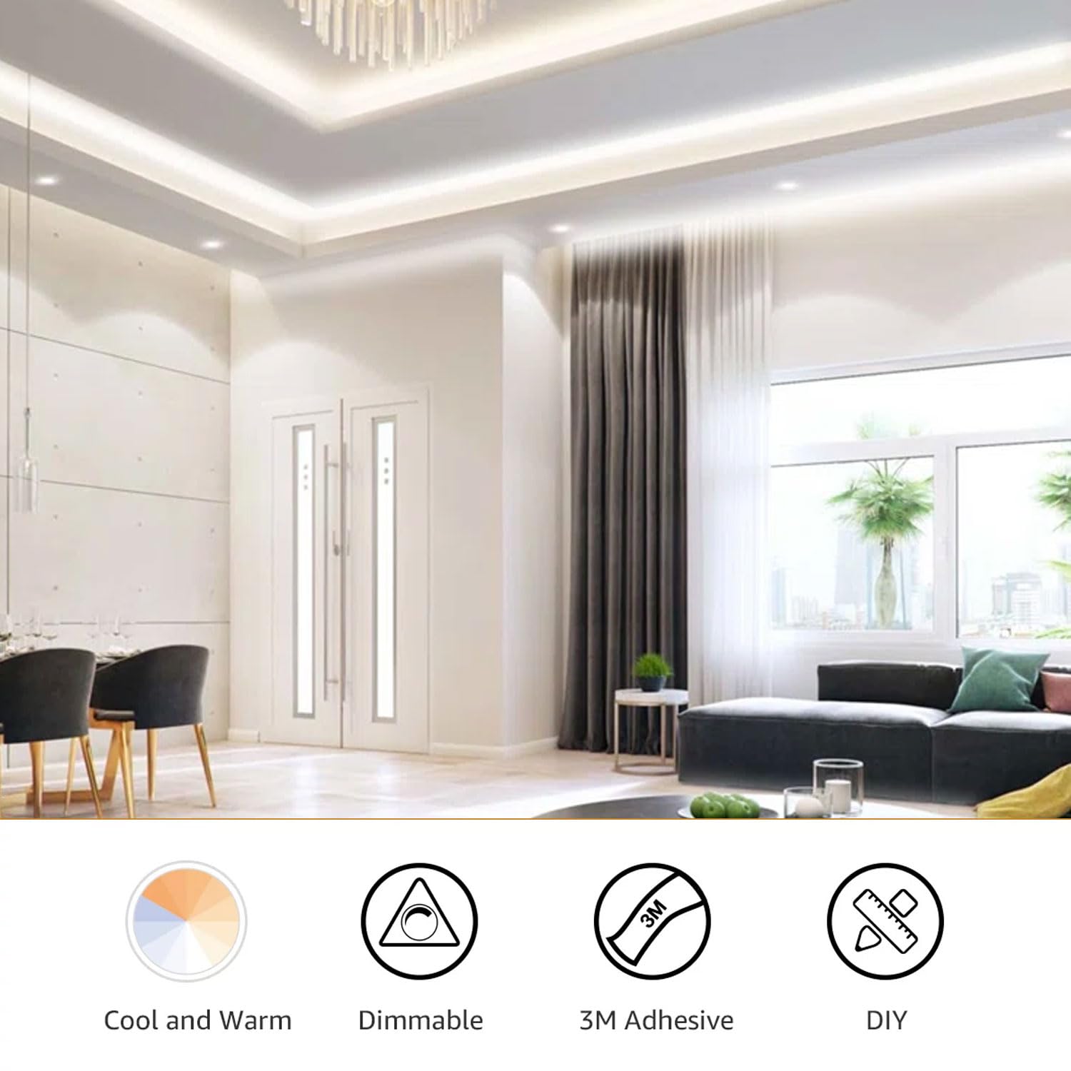 FUPT 3M LED Strip Light White CCT Tunable,CRI90 ,Adjustable White and Warm Vellow for Under Cabinet Bedroom Kitchen TV Mirror DIY - Image 4