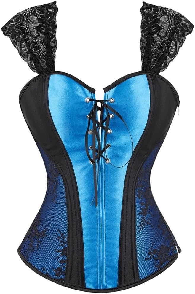 Corsets with Straps Gothic Lingerie for Women Floral Zipper Lace Up Overbust Corset Bustier Top