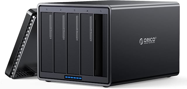 ORICO 5 Bay Raid Enclosure Aluminum Type-C 3.5inch to SATA III Hard Drive Enclosure for Tool-Free Installation HDD SSD Storage Case Support RAID 0/1/3/5/10/JBOD/CLONE Up to 80TB - NS500RC3