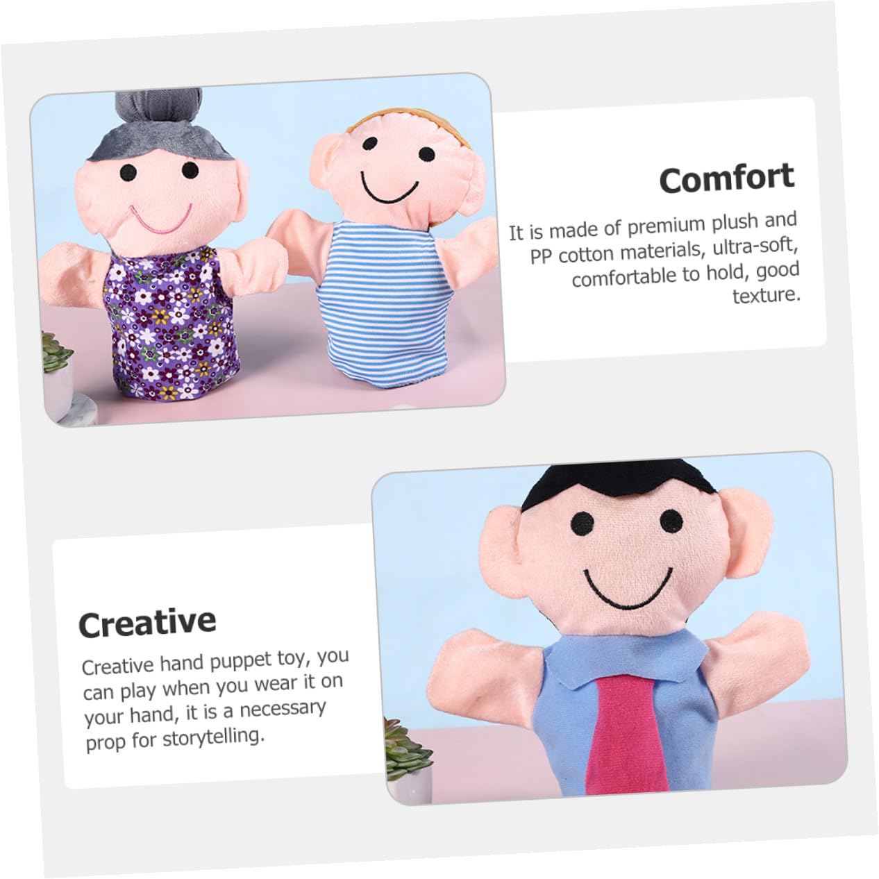 POPETPOP Marionnettes à Main en Peluche Ultra-Douces Coton PP Lot de 6 Jouets de Jeu D'imitation Confortables pour Garçon et Filles, Adaptées Jeu de Rôle Intérieur