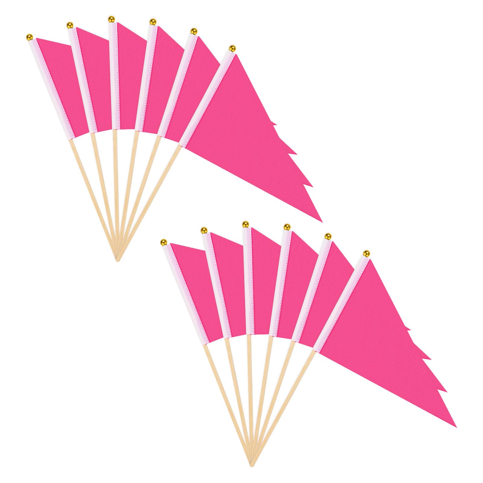 M METERXITY 12-Pack Mini Wood Stick Sublimation Flag, 5x8 Inch Polyester Triangle Solid Color Blank Hand Held Plain Flags on Wood Stick for Party Decorations/DIY Graffiti/Garden [Rose Red]