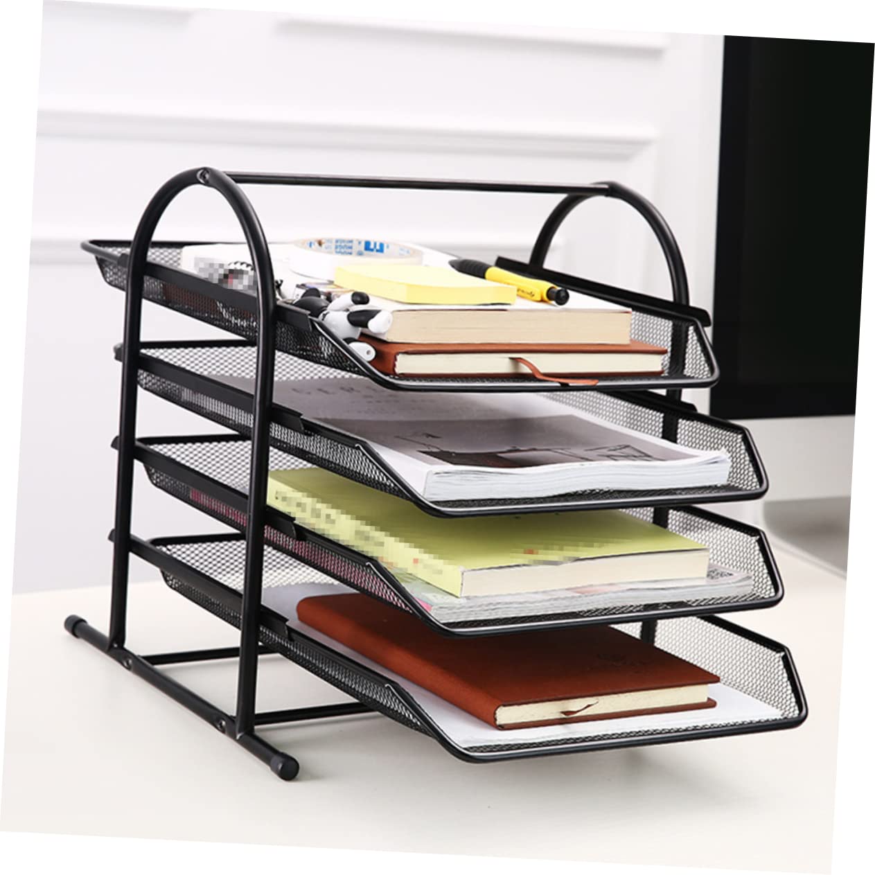 Portadocumenti da Tavolo A 4 Strati unità di Archiviazione per Documenti Design Moderno Nero Forniture per Ufficio Scuola Uso Domestico