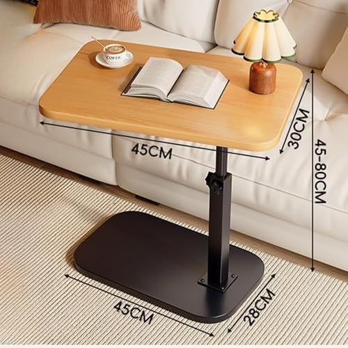 Zvlr 折りたたみテーブル デスク キャスター付き 昇降式 折り畳み 天板角度調整可 パソコン デスク ベッドサイド テーブル 高さ調整 pc デスク ガス式無段階調節昇降サイドテーブル 介護用 ベッドテーブル (ブラウン) (原木色 - 炭素鋼フレーム