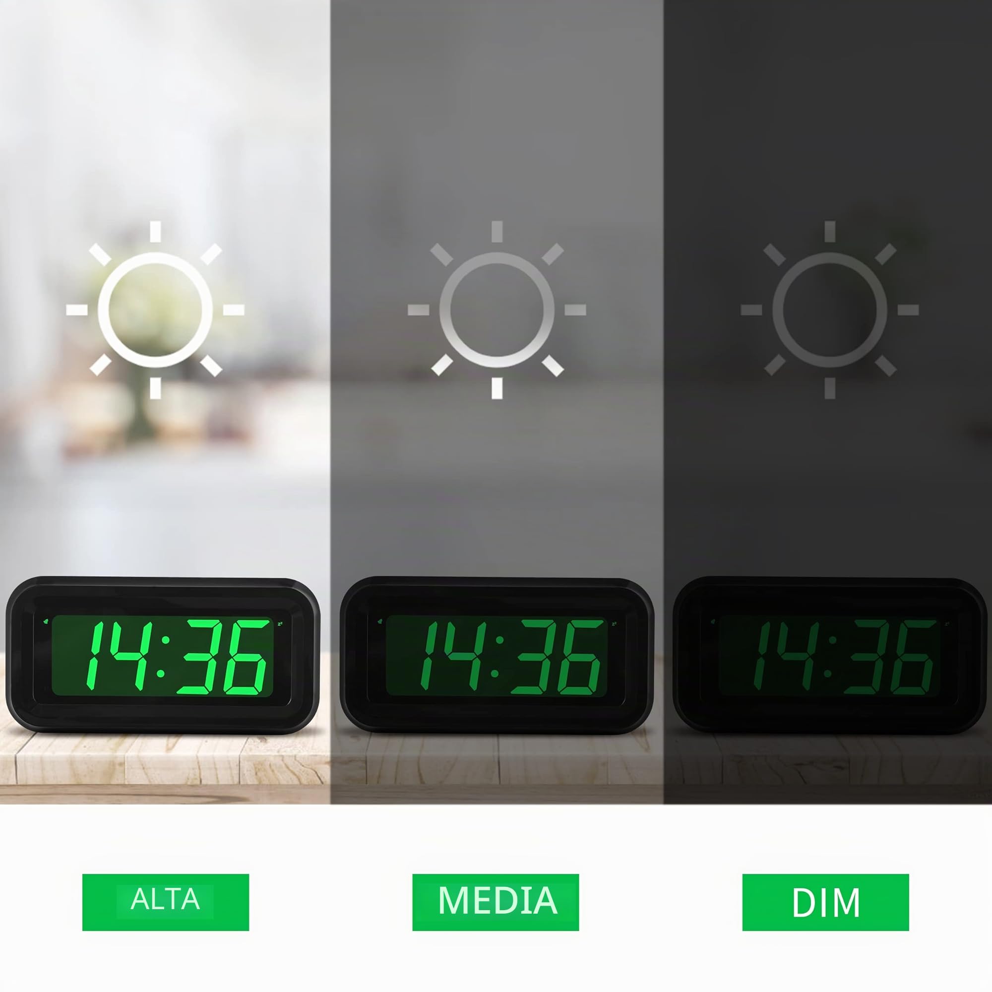 KWANWA Sveglia Digitale,Sveglia da Comodino,LED Sveglia con Grande 1.2 '' Time Display LED, Batteria AA Alimentato Solo, Funzione Snooze, Senza Ticchettare (Display verde)