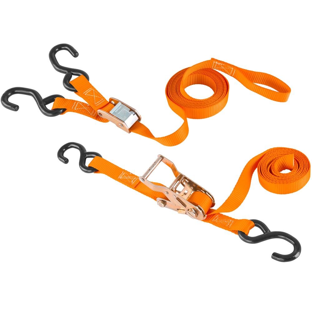 120" Orange Motorcycle & ATV Cam Buckle and Ratchet Tie-Down Strap Set