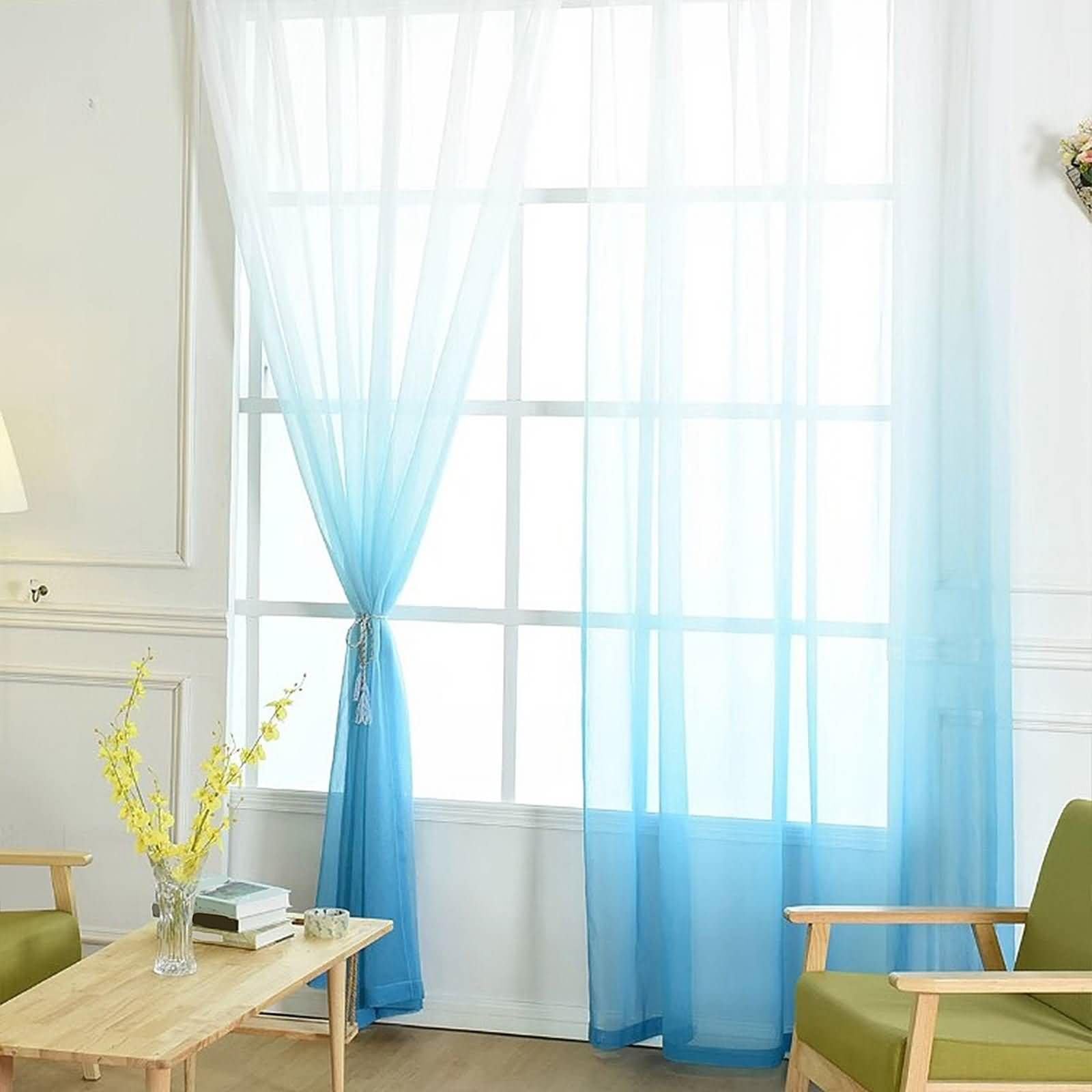 Homxi Semi Transparent Voile Curtains Set of 2,2 x 52W x 84H inch,Window Curtain Blue Balcony Gradient Color Decorative Curtain Rod Pocket